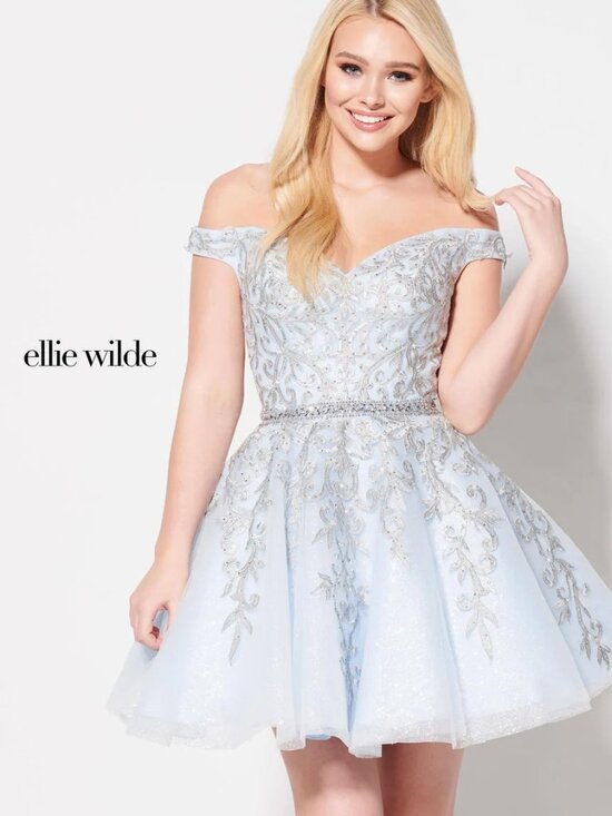 Ellie Wilde / Mon Cheri - Short Beaded Homecoming Dress - Ice Blue - NWT - Sz 16 - Picture 8 of 8